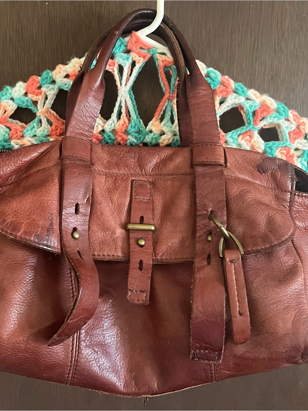 Vintage Lucky Brand Brown Leather Satchel Purse